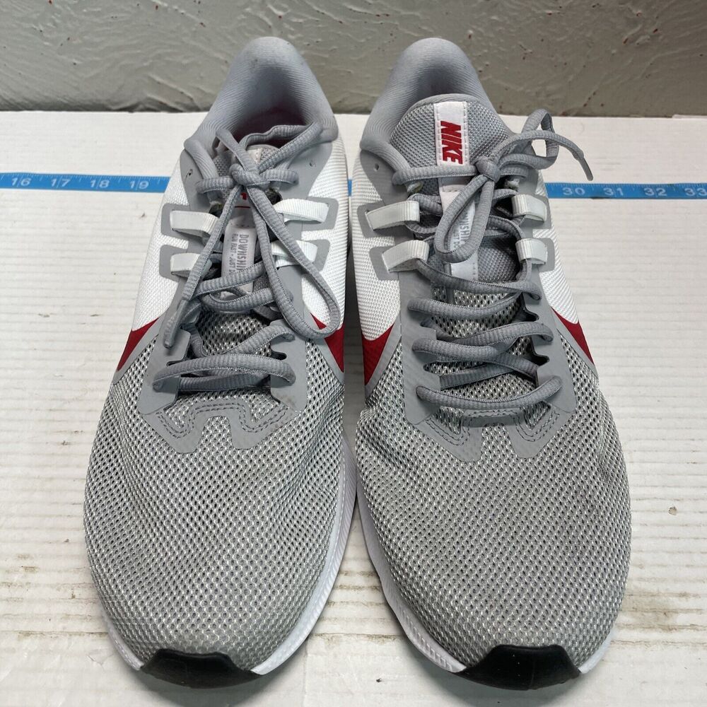 Nike Men's Size 11 Downshifter 9 Shoes Wolf Grey/University Red-White AQ7481-006